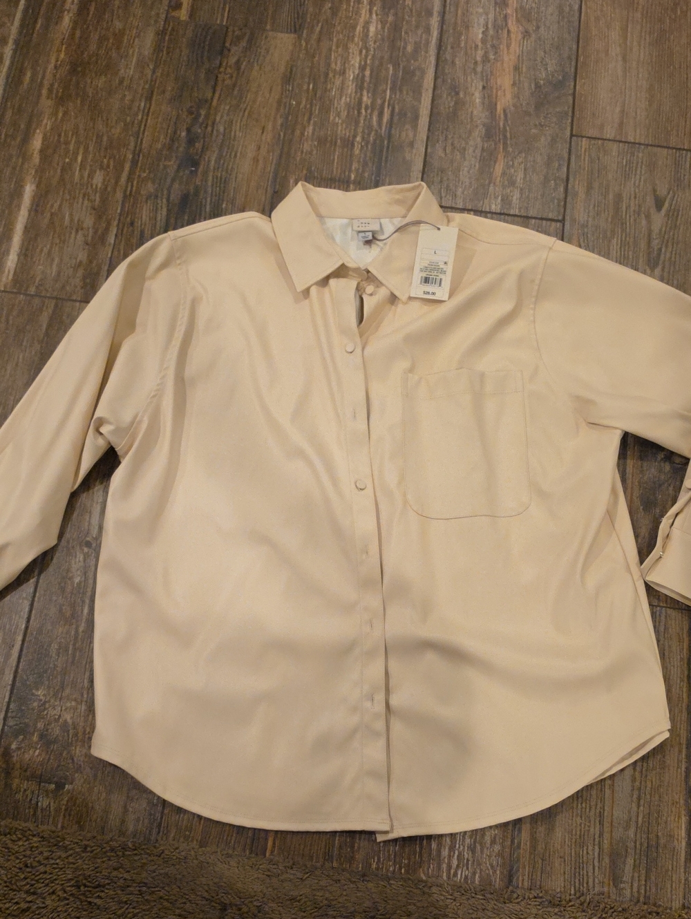 Womens Faux Leather Button Down Shirt In Cream